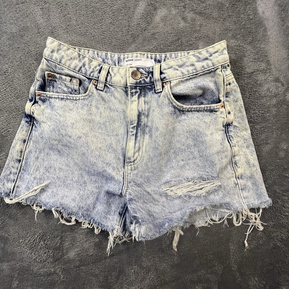 Garage Denim Shorts Womens 05/27 Mom Cut Off Jeans Raw Hem Distressed Blue Mid